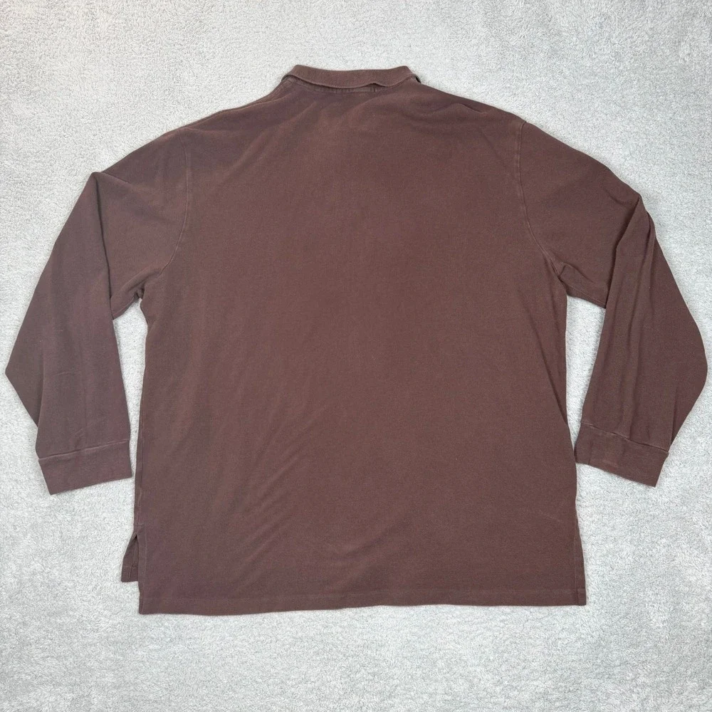 Vintage Polo Ralph Lauren Mens XXL Brown Long Sleeve Pique Polo Shirt Cotton Y2K
